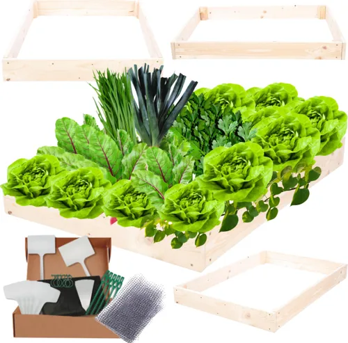 MODO24 Hochbeet Holz, Pflanzkasten, Massivholz, Kiefer, Kräuterbeet, Blumenkasten, Garten, Terrasse, 9x90x120 cm, Natur, ZP09