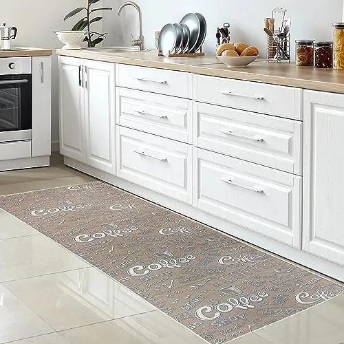 CARPETIA Moderner Küchenläufer Coffee Love 100 x 300 cm in braun von Carpetia