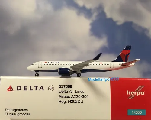 Herpa Wings 1:500 Airbus A220-300 Delta Air Line 302DU 537568 Modellairport500