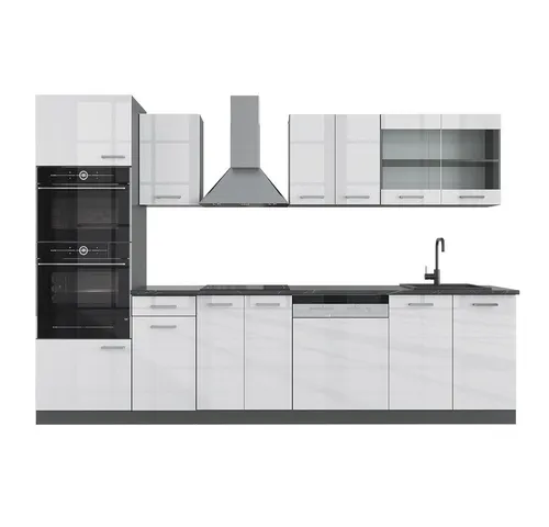 VICCO Küche R-Line 300 cm – Hochglanz Küchenzeile in Anthrazit & Weiß - Küchenzeilen mit hochwertigem Material für höchsten Komfort und Pflegeleichtigkeit. Variabel aufstellbar für individuelle Gestaltungsmöglichkeiten.