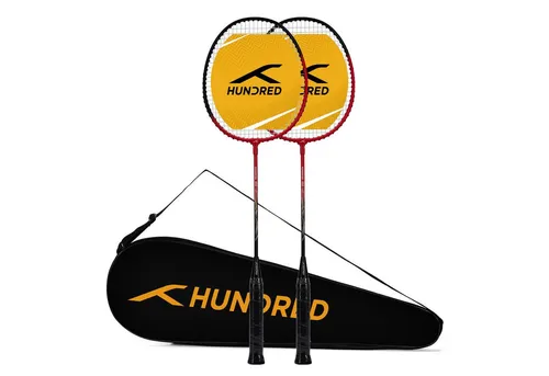 hundred Badmintonschläger POWERTEK 100 (2er Set) - Das 2er Set der Hundred Badmintonschläger POWERTEK 100 überzeugt mit einem leichten Duralumin-Rahmen und einer präzisen Vollbespannung, ideal für ambitionierte Spieler. Genießen Sie Power und Kontrolle bei jedem Schlag!