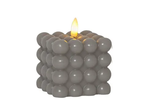 MARELIDA LED-Kerze LED Kerze Bubble Würfel Cube Kerze Echtwachs H: 9,5cm Timer grau