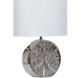 BELIANI Tischlampe Silber 49 cm mit Baummotiv - Klassische Tischleuchte mit elegantem Baummotiv, ideal für Schlaf- und Wohnzimmer. Glänzender Keramiksockel und stimmungsvolles Licht schaffen eine gemütliche Atmosphäre.