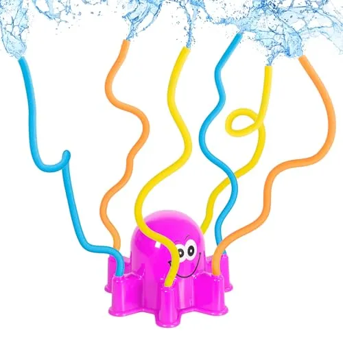 Wassersprinkler Oktopus für Kinder mit 6 Armen aus denen Wasser spritzt | ca. 20,5 x 20 x 14 cm | Wasserspielzeug für Groß und Klein (pink)
