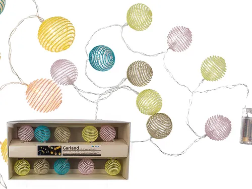 LED Lichterkette 10 pastellfarbene Kugeln Partybeleutung Baumwollkugeln Girlande
