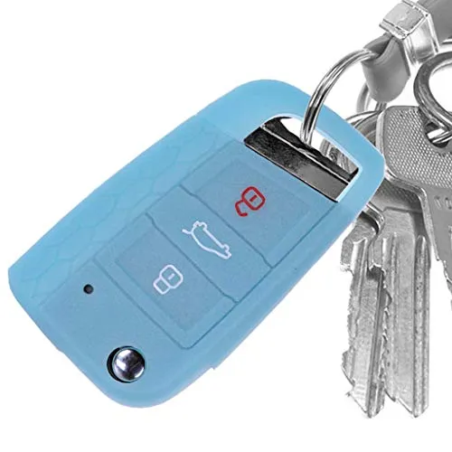 Auto Schlüssel Hülle Silikon Schutz Cover Fluoreszierend Blau für VW Polo Golf 7 VII GTI GTD GTE R