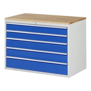 Rau Schubladenschrank Buche-Top mit 5 XXL Schubladen - Hängeregistratur- & Schubladenschrank mit robuster Buche-Massiv-Arbeitsplatte und 5 großen Schubladen (bis 50 kg Tragkraft), ideal für langlebige und umweltfreundliche Aufbewahrungslösungen.