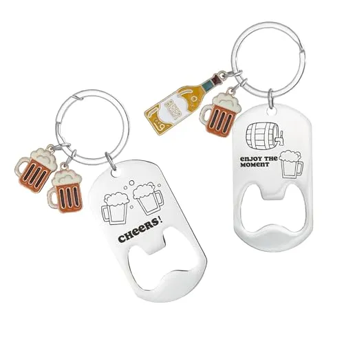2PCS Flaschenöffner Schlüsselanhänger,Bierglas Mit Gravur,Bieröffner Schlüsselanhänger,Bier Geschenk,Leichter Personalisierter Flaschenöffner Lustig,Perfekte Geschenk für Väter Freunde Familie Freunde