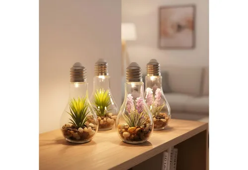 Levandeo® LED Dekoobjekt 4er Set Sukkulenten Glühbirne von Levandeo
