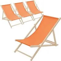 4er Set Liegestuhl Sonnenliege Klappstuhl Holz Orange - Liegen für Garten und Strand, klappbar aus robustem Kieferholz, leicht und modern, ideal für entspannte Stunden im Freien.