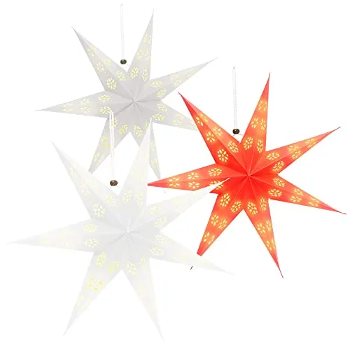 com-four® 3X Leuchtstern in 3D mit LEDs - Weihnachtsstern mit LED Beleuchtung und Timer - Premium Papierstern zum Aufhängen