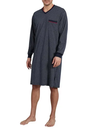 GÖTZBURG Nachthemd Herren blau bedruckt - Nachthemd aus 100% Baumwolle mit weichem Single Jersey, langarm und legerer Passform, ideal für gemütliche Nächte.