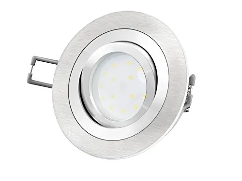 SSC-LUXon LED-Einbaustrahler Ultra flach (30mm) RF-2 rund Alu gebürstet schwenkbar mit 4W LED Modul neutralweiß 4000K 230V ohne Trafo | Oberfläche Aluminium gebürstet | glanzpolierter Innenring