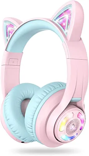 iClever BTH13 Bluetooth Kopfhörer Kinder LED Katzenohr Reisen Geschenk