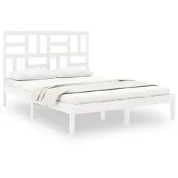 vidaXL Massivholzbett Weiß 150x200 cm - Stilvolles Massivholzbett aus Kiefernholz mit robustem Rahmen und komfortablem Kopfteil. Ideal für modernen Schlafkomfort in jedem Schlafzimmer. Matratze nicht enthalten.