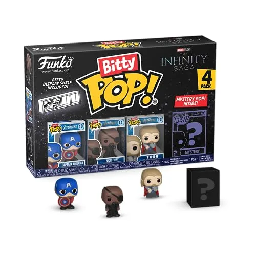 Funko Bitty Pop! Marvel - Captain America 4PK - Captain America (Holding Shield), Nick Fury, Thor und eine Überraschungs-Mini-Figur - 0.9 Inch (2.2 cm) - Marvel Comics Sammlerstück Fans