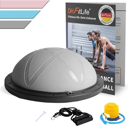 DH FitLife Yoga Gleichgewichtstrainer mit Pumpe - Beidseitig einsetzbar - Der DH FitLife Balance-Ball bietet vielseitige Übungen auf der Kugel- und flachen Seite. Mit hoher Belastbarkeit und sicherem Anti-Rutsch-Design ist er ideal für effektives Training zu Hause. Fitnessbänder und Pumpe inklusive.