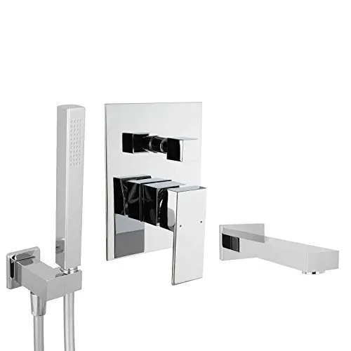 PaulGurkes Unterputz Wannenset Eckig aus Messing Einhebelmischer Kombihalter Design Badewanne Komplett Set Wanneneinlauf Wanneneinlass Einhand Mischbatterie UP Montage