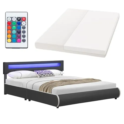 Juskys Polsterbett Sevilla 180 x 200 cm dunkelgrau - Bequeme Doppelbett-Lösung mit ergonomischer Kaltschaummatratze für optimalen Schlafkomfort und robusten Lattenrost.