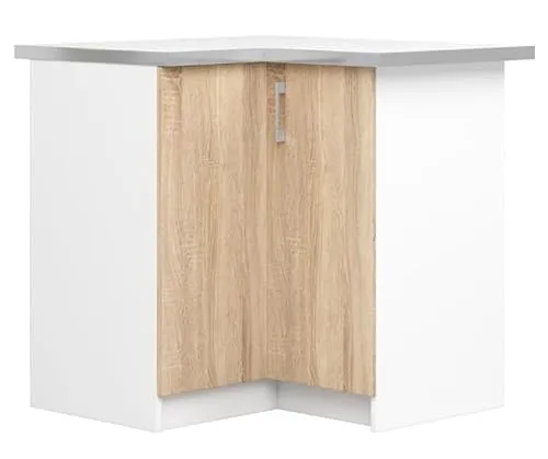 BDW - Küchenschrank - Eckschrank Küche mit Türen und Arbeitsplatte - Schrank 90 cm breit, 85 cm hoch - Küchenschränke Einzeln, Küchenmöbel Einzelteile (Weiss/Eiche Sonoma)