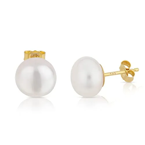 NKlaus 10mm Süßwasserperle Ohrstecker aus 585 Gelbgold - Ohrringe für Damen aus 14 Karat Echtgold mit handverlesenen 10mm Bouton Perlen, vereinen zeitlose Eleganz und hochwertigen Luxus für jeden Anlass.