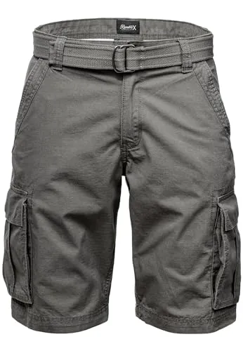 REPUBLIX Herren Cargoshorts inkl. Gürtel Männer Kurze Bermuda Hose Regular Fit REPGUR7027 Dunkelgrau W29