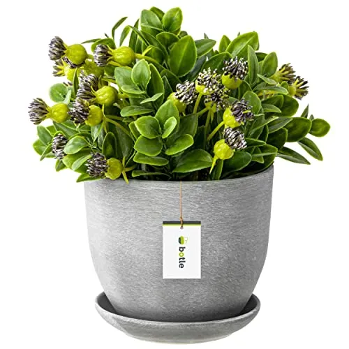 Keramiktopf Pflanztopf Blumenchale Übertopf Pflanzkübel handbemalt D 190 mm Beton hell Grau Keramik inkl. Untersetzer Wasserablaufloch