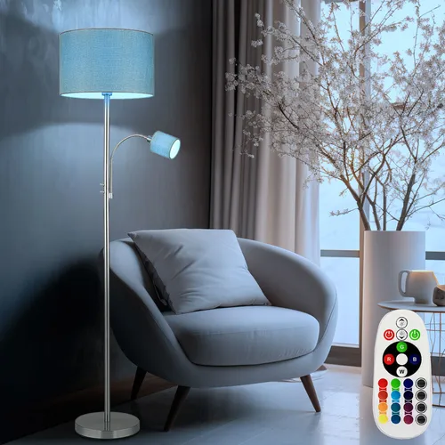 Elegante Stehleuchte mit Leselampe und Fernbedienung - Stehleuchte für Schlafzimmer und Wohnzimmer, dimmbar mit RGB LED für stimmungsvolle Beleuchtung. Inklusive Fernbedienung zur Farb- und Helligkeitssteuerung.