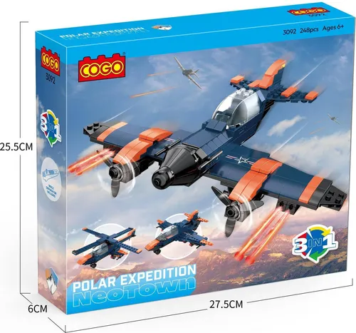 Cogo CG3092 3-in-1-Flugzeug blau orange Klemmbausteine 248pcs Spielzeug Bausatz