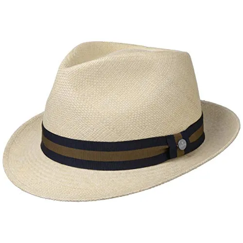 LIERYS Sportive Trilby Panamhut Handmade in Ecuador Urlaubshut aus Panamastroh Bogarthut mit Ripsband Damen Herren Frühjahr Sommer Natur-dunkelblau L (59-60 cm)