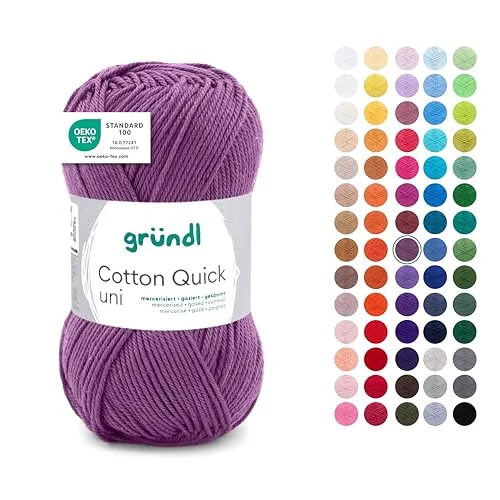 Gründl Wolle Cotton Quick uni - dünne Wolle zum Häkeln - Strickgarn - Häkelgarn - Glänzend und hautfreundlich - 100% Baumwolle - 1 Knäuel 50 g / 125 m - Nadelstärke 3-4 - mauve
