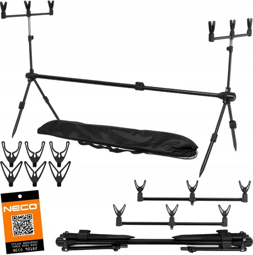NECO Rod Pod Karpfenständer für 3 Ruten – Aluminium, höhenverstellbar, inkl. Tragetasche – Modell Three RODS Base – Schwarz