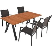 Tischgruppe DAVINA Set 05, 5-tlg. - Elegante Gartenmöbel - Gartenmöbel-Set für 4 Personen, bestehend aus einem stabilen Tisch und vier leichten, stapelbaren Stühlen mit wetterfestem Kunststoffgeflecht. Ideal für gesellige Runden im Freien!