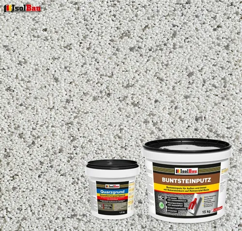 Buntsteinputz SET Mosaikputz BP 70 (weiss, grau) 15 kg + Quarzgrund 1,5 kg