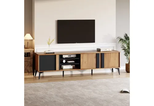 STILVORA Lowboard mit offenem Fach für Fernseher bis 80 Zoll - Stylisches TV-Schrank-Design mit 3 Türen und 4 offenen Fächern. Perfekt für eine ordentliche Kabelorganisation und eleganten Stauraum für Ihre Unterhaltungselektronik.