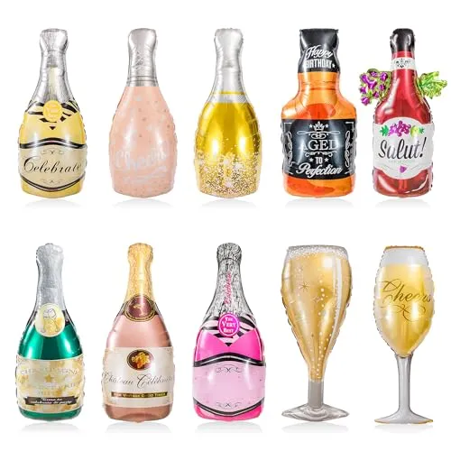 Heveer Wein Flaschen Luftballons Champagner Folienballon Wiederverwendbarer Sektflasche Luftballons für Party Dekoration 10 Stück