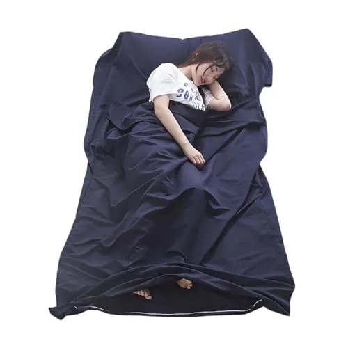 Xynovate Hüttenschlafsack aus Baumwolle, 2in1 Hüttenschlafsack Ultra leicht mit Reißverschluss, Dünner Reiseschlafsack, Schlafsack Inlett für Backpacking, Hostels und Berghütten