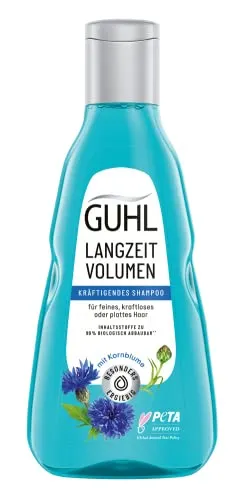 Guhl Langzeit Volumen Shampoo 250 ml - Shampoo für feines Haar, mit 92% natürlichen Inhaltsstoffen, kräftigt und verleiht sichtbares Volumen für lebendiges Haar.