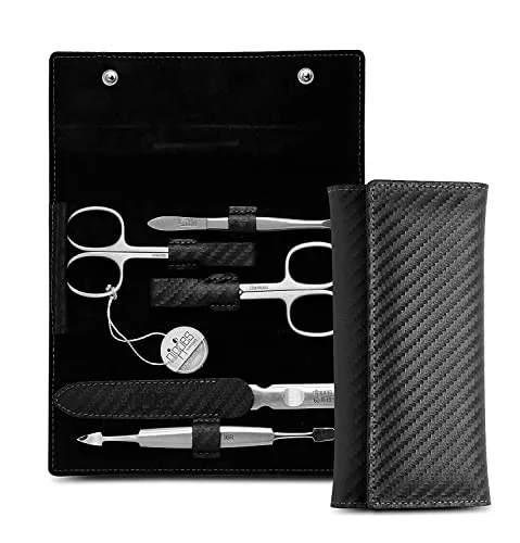 nippes Solingen Premium Line Maniküre Set, 5-teilig, Edelstahl rost- und nickelfrei - Maniküre- & Pediküre-Set in Profi-Qualität, handgeschmiedet in Deutschland, inklusive Rindsleder-Etui. Perfekt für die tägliche Nagelpflege und als Geschenk.