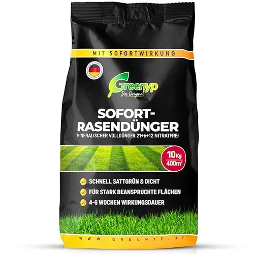 Greenyp Instant Rasendünger Frühjahr I 10kg für 400m² I mit blitzschneller Sofortwirkung für Frühjahr bis Spätsommer I verhindert Moosbildung I NPK Dünger Rasen Dünger