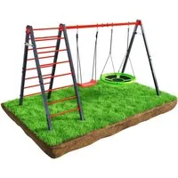 K-SPORT Doppelschaukel mit Klettergerüst - Outdoor Schaukeln für Kinder mit doppelter Brettschaukel und Storchennest, bis 150 kg belastbar, inkl. 6 Bodenanker für extra Stabilität, Made in EU.