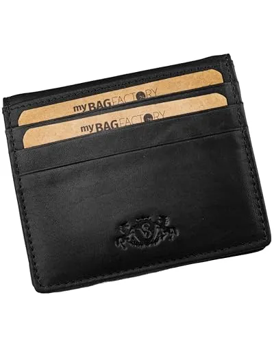 SID & VAIN EARNEST Geldbörse aus echtem Leder, schwarz - Hochwertige Geldbörse für Damen & Herren, extra flach und elegant, ideal für Kreditkarten und Visitenkarten, handgefertigt aus feinstem Glattleder.