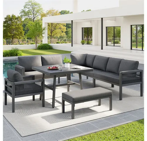 Redom Gartenlounge-Set Grau – Modulare Loungemöbel für Garten und Balkon - Das Redom Gartenlounge-Set überzeugt mit modernem Design und flexibler Nutzung. Platz für bis zu 8 Personen, pflegeleichte Materialien und abnehmbare Bezüge sorgen für Komfort und Langlebigkeit – ideal für gesellige Momente im Freien.
