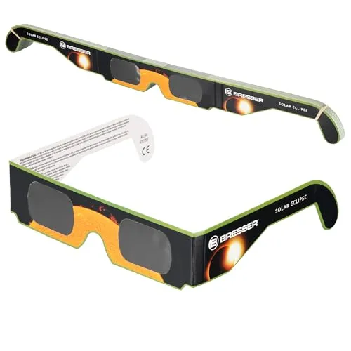 BRESSER Teleskop Sonnenfinsternis-Brille (25 Stück) - Spezial-Brille zur sicheren Sonnenbeobachtung, ideal für faszinierende Himmelsereignisse. Hohe Sicherheit nach EN ISO 12312-2:2015, widerstandsfähig und wiederverwendbar.