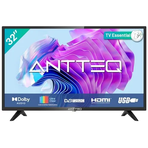 Antteq AB32D1 Fernseher 32 Zoll (TV 80 cm), Dolby Audio, LED, Triple Tuner DVB-C / T2 / S2, CI+, HDMI, USB, digitaler Audioausgang, incl. Hotelmodus