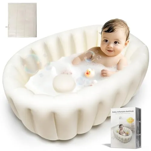 Aufblasbare Badewanne Baby,Babybadewanne Babywanne Aufblasbar Ohne Luftpumpe,Reise Tragbare Badewanne für Dusche Kinder,Tragbar Faltbar Badewanne und Anti-Rutsch,für Baby,Neugeborene (weiß)
