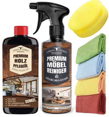 URBAN FOREST Möbelreiniger+ Holz Pflege á500ml+4Tücher+Schwamm Holzreiniger (4-St. Möbelreiniger+Holzgenerator+4Tücher+Schwamm 2 x 500ml, für Möbel, Leder, Holz)