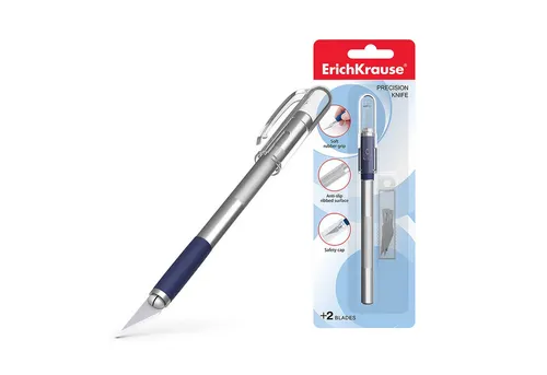 Erich Krause Cuttermesser, Cutter mit Ersatzklingen Skalpell Metallgehäuse 1 Stück Silber