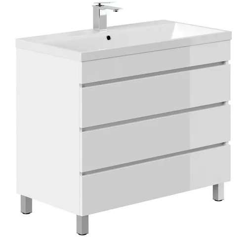 Lomadox Waschtisch 90 cm weiß Hochglanz mit 3 Schubladen in weiß von Lomadox