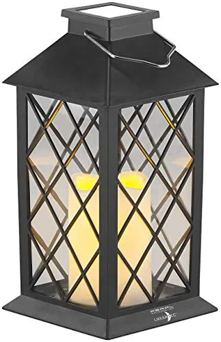 Lunartec Gartenlampen: Solar-Laterne mit Deko-Kerze und Flammen-Effekt-LED, Dämmerungs-Sensor (Solar Laternen mit Flacker Kerze, LED-Laterne Garten, Gartenleuchte Standleuchte)